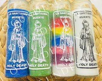 Holy Death Glass Candle, Protection Candles, Altar, Offering and More/ Santa Muerte Velas