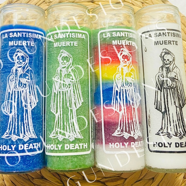 Holy Death Glass Candle, Protection Candles, Altar, Offering and More/ Santa Muerte Velas