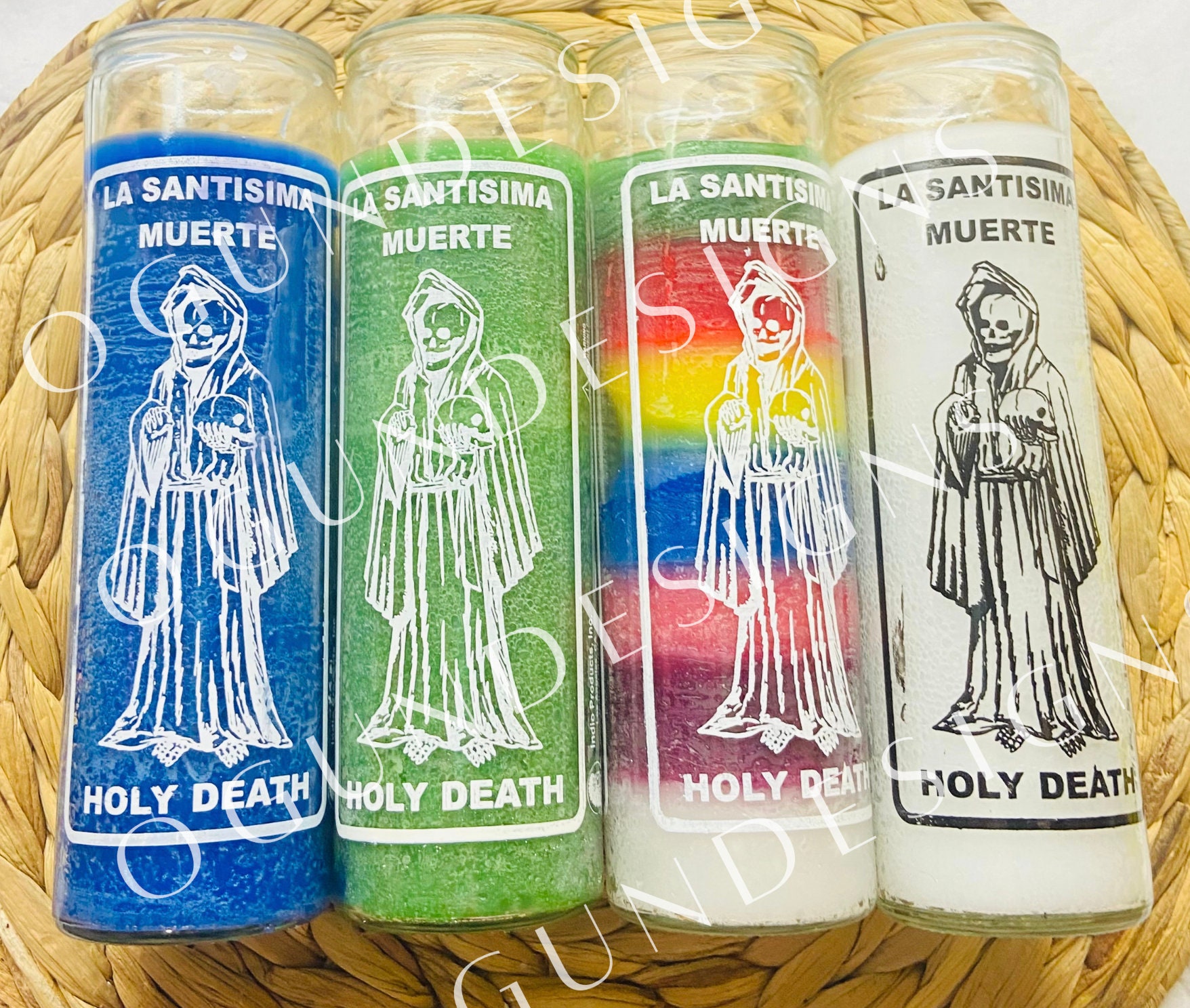 Holy Death Glass Candle, Protection Candles, Altar, Offering and More/ Santa Muerte Velas