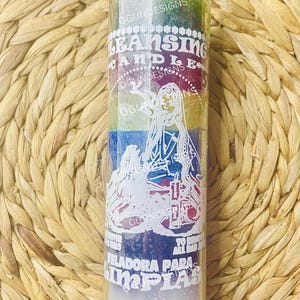 Cleansing Candle, 7 Color Cleansing Glass Candle/Vela de Limpia 7 colores, Remover Brujeria
