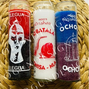 Elegua Orisha, Obatala Orisha, Ochosi Orisha Santeria Glass Candles