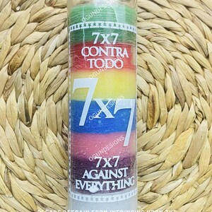 7x7 Contra Todo Glass candle, Cleansing candle, 7X7 Against Everything Glass Candle, Vela de Limpia, Open Roads, Success, Abre Caminos
