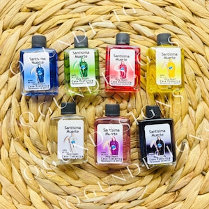 Holy Death Oils// Santa Muerte Aceites// Prosperity,Cleansing, Money,Love and More// Prosperidad, limpieza, dinero, amor y más