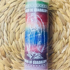 Virgen de Guadalupe, Virgen of Guadalupe, Guadalupe vela de vidrio, Spiritual candle