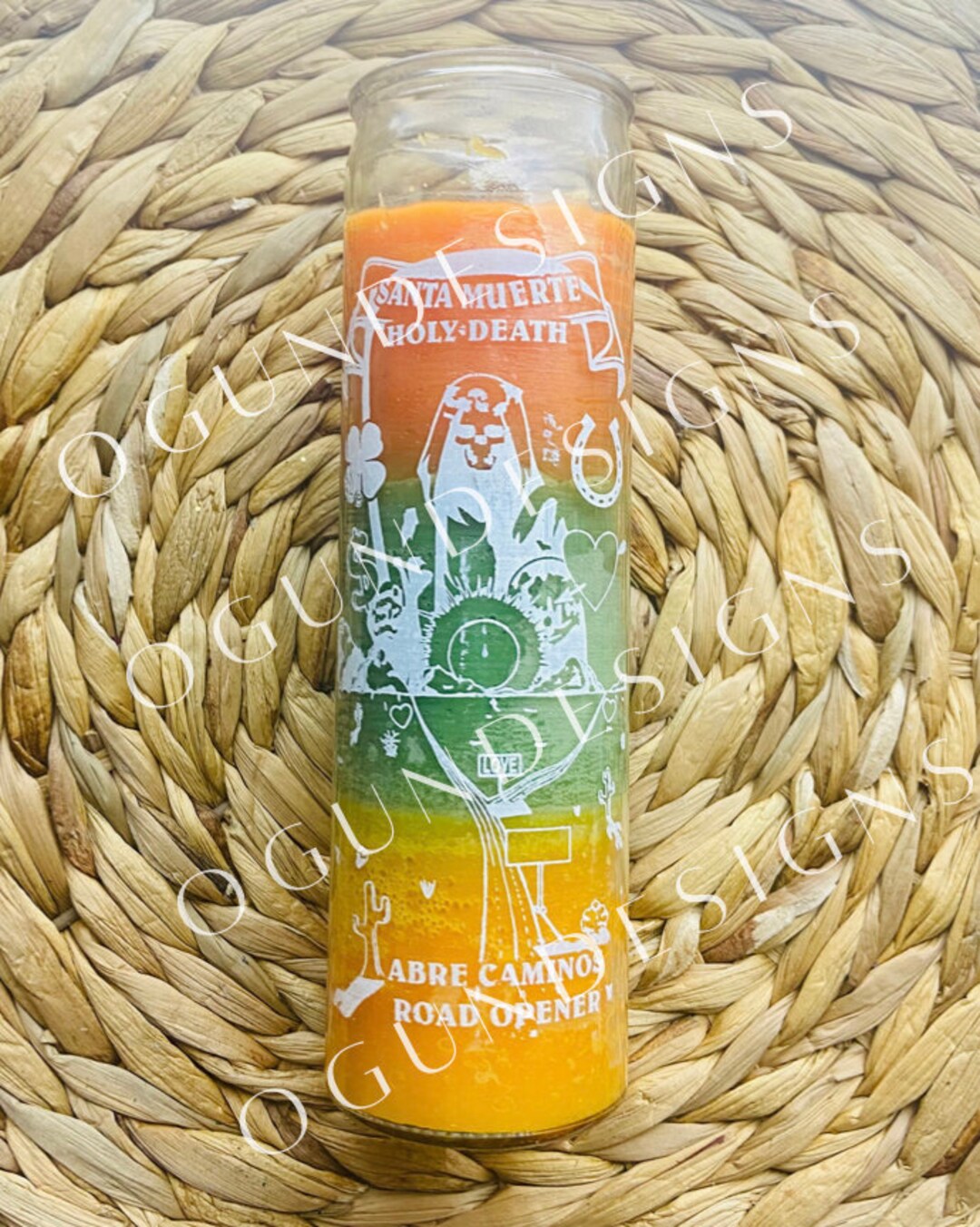 Holy Death Road Opener Glass Candle, Protection Candles, Altar