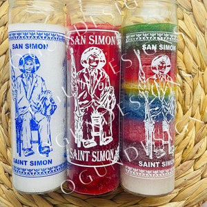 Vela de vidro San Simon, amor, dinheiro, limpeza,Saint Simon Vela, Amor, Dinero, Limpia