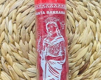 Saint Barbara Red Glass Candle, Santa Barbara Vela Roja De Vidrio