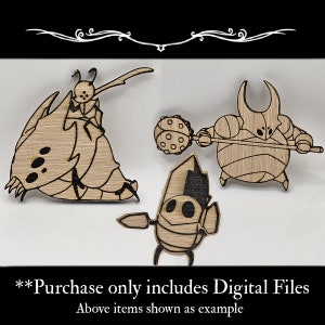 God Tamer, The False Knight, and The Crystal Guardian laser cut from 5mm thick plywood.