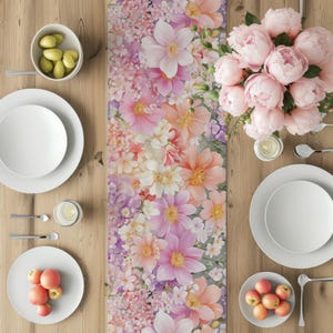 Floral Table Runner for Dining Table Elegant Spring Decor Housewarming Gift Romantic Flower Table Accent Farmhouse Style Pink Runner