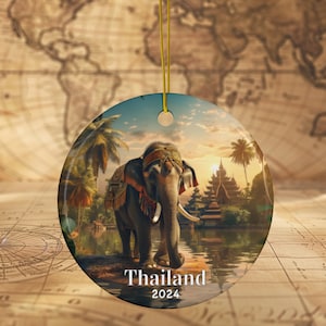 Personalized Thailand Travel Ceramic Ornament Custom Travel Ornament Travel Keepsake Thailand Vacation Souvenir Thai Elephant Ornament Gift
