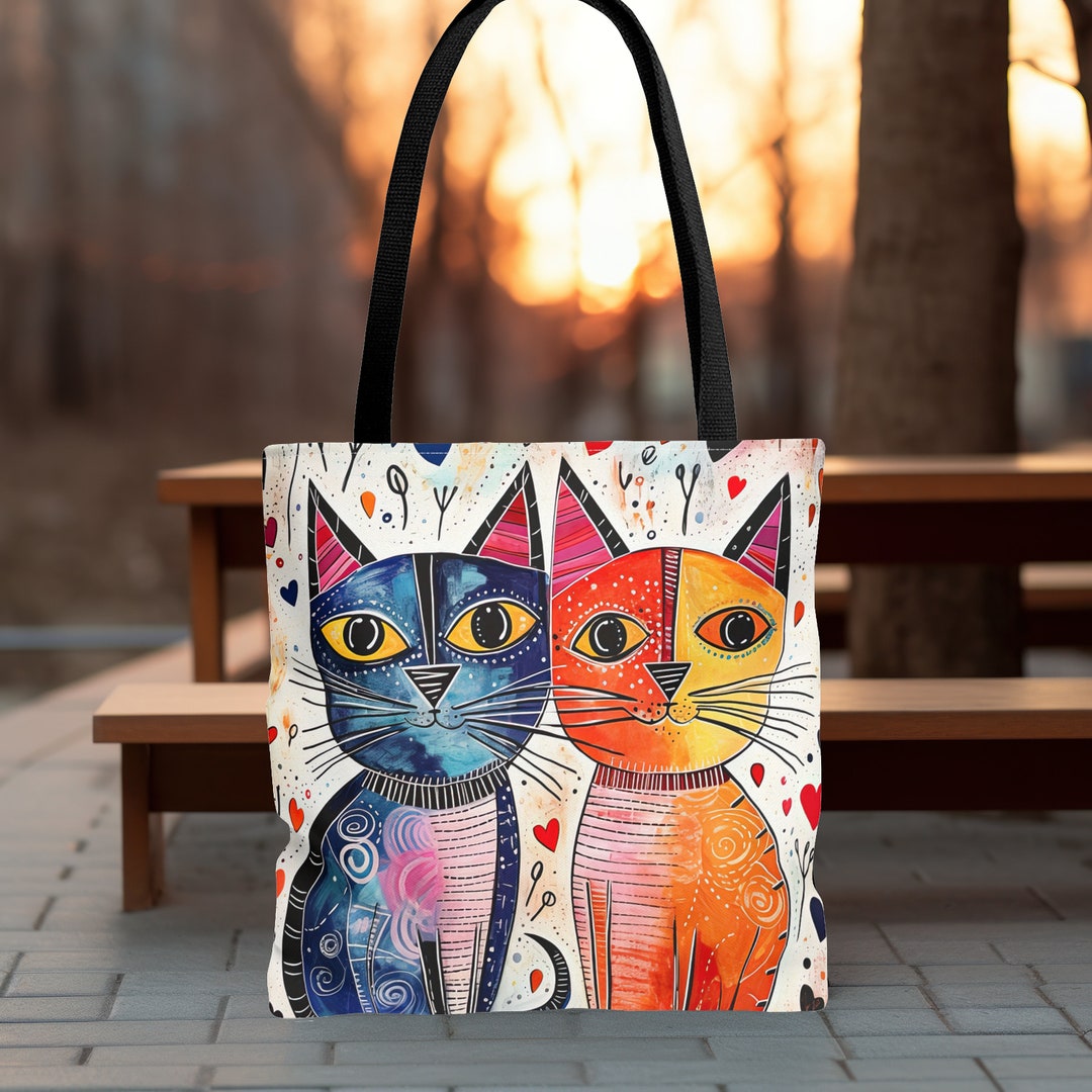 Romantic Cat Tote Bag Cat Gift for Cat Lover Summer Bag for Cat Owner