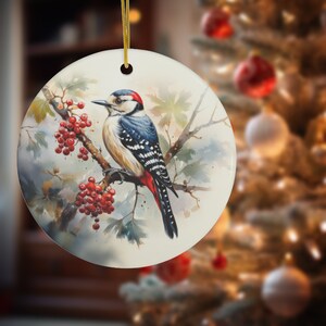 Woodpecker Christmas Ceramic Ornament Woodpecker-themed Ceramic Christmas Tree Decoration Gift for Bird Lover Vintage Style Holiday Decor