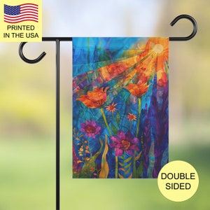 Stained Glass Flower Garden Flag Modern Art Yard Flag For Summer House Flag Colorful Entrance Decor Large House Banner Outdoor Garden Flag