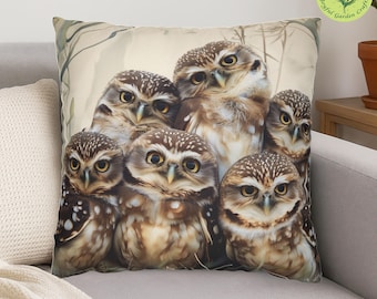 Baby Owls Pillow Cover Rustic Wildlife Nature Decor Throw Cushion