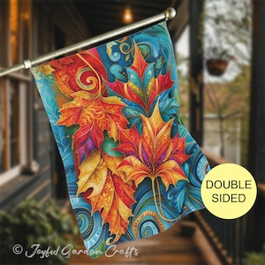 Durable Fall Leaves House Flag, Colorful Autumn Outdoor Flag, Whimsical Folk Art Leaf Yard Decor, Double Sided Seasonal Flag