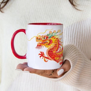 Chinese New Year Ceramic Coffee Mug Lunar Year 2024 Mug Red Dragon Tee Cup Gift Chinese Zodiac Coffee Mug Year of the Dragon Mug Gift