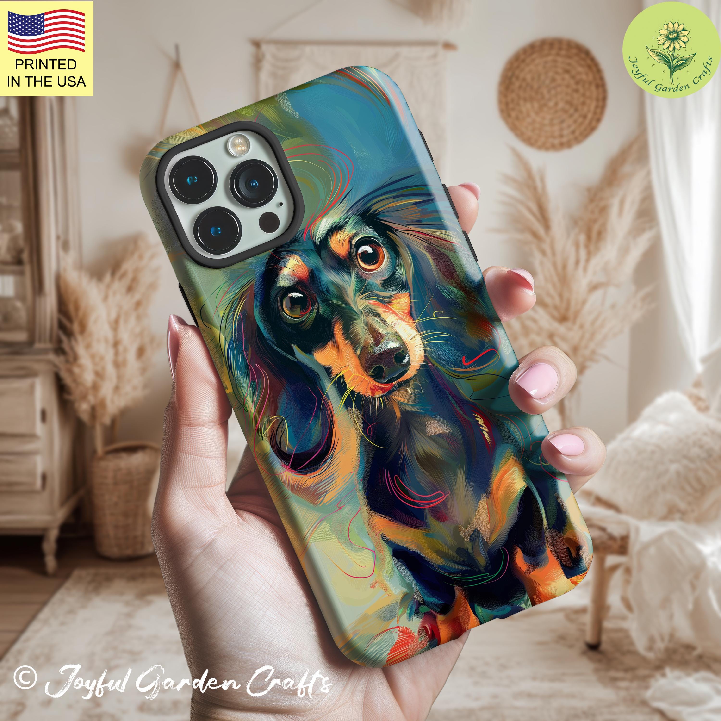 Dachshund Art Phone Case Tough Phone Cover for iPhone Beautiful Phone Case Cute Dog Art Phone Case For Dog Lover Phone Case Exquisite Gift