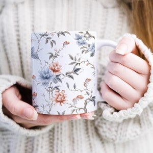 Delicate Floral Coffee Mug Ming Dynasty Style Flower Mug Gift For Garden Lover Cottage Core Tea Cup Pastel Colored Mug Gift For Best Friend