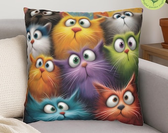 Funda de almohada con gatos coloridos, un regalo caprichoso para los amantes de los gatos.
