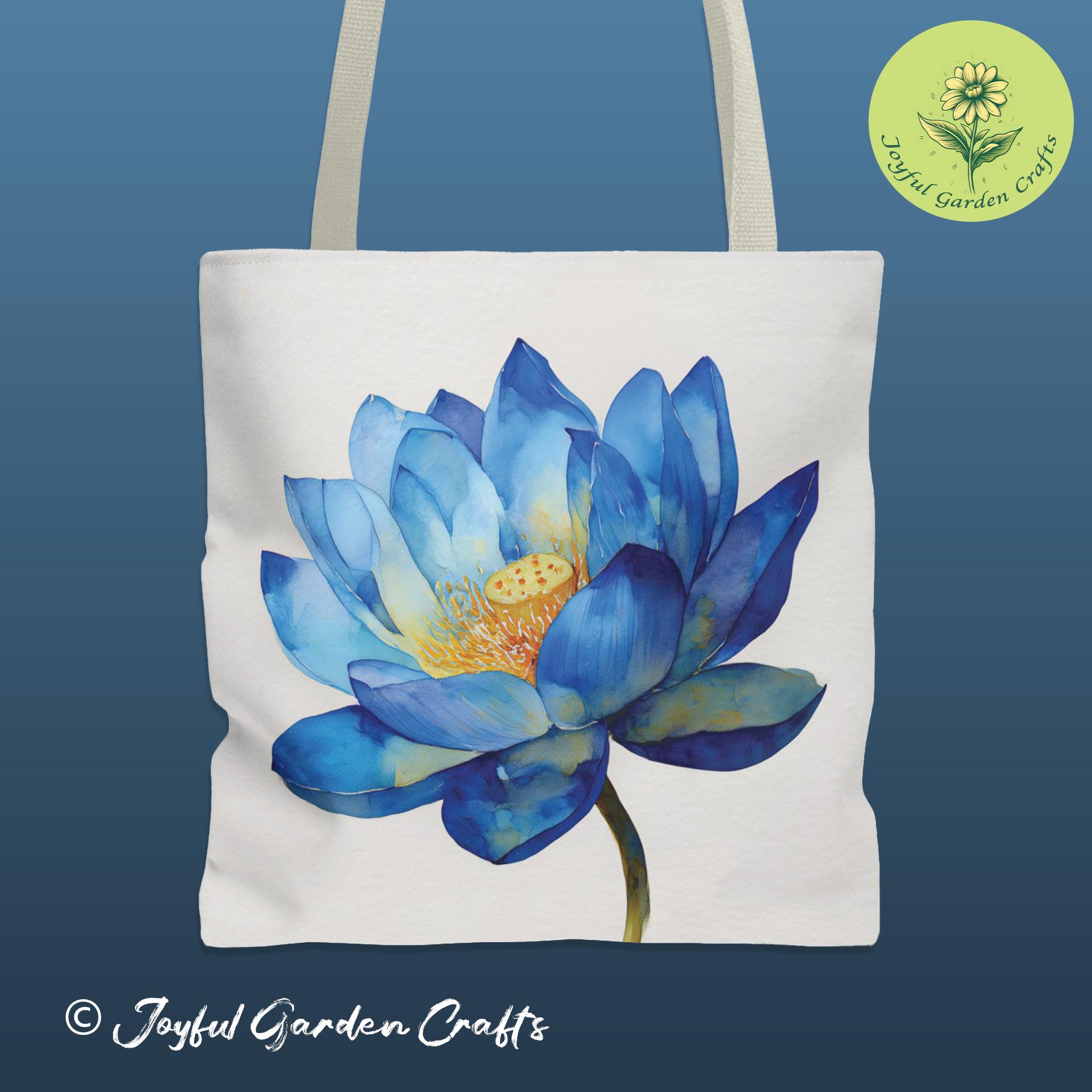 水彩ブルーロータストートバッグ ボヘミアンフローラルアクセサリー