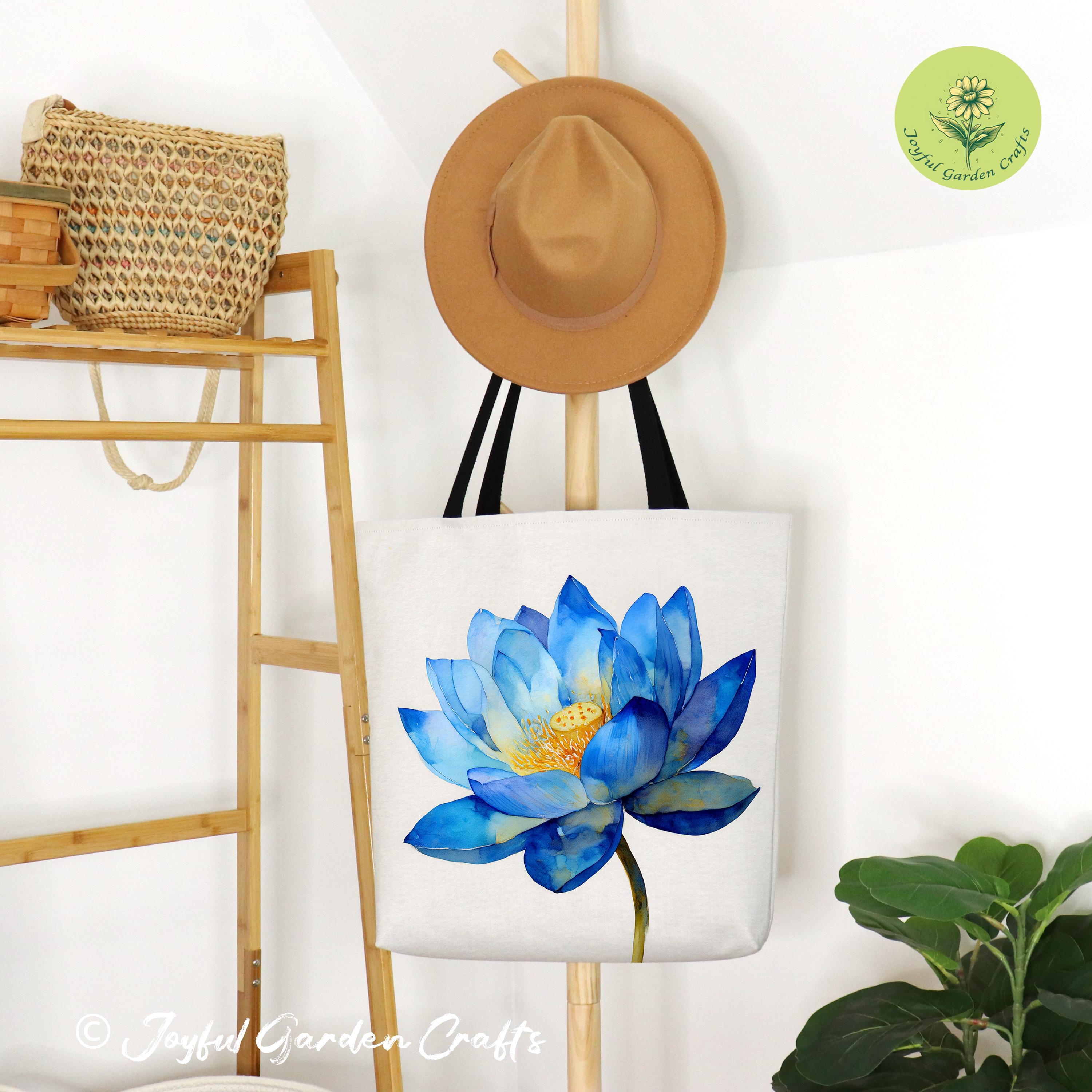 水彩ブルーロータストートバッグ ボヘミアンフローラルアクセサリー