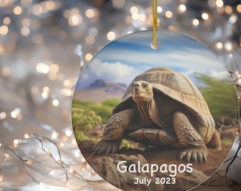 Personalized Galapagos Travel Ceramic Ornament Custom Travel Ornament Travel Keepsake Ornament Galapagos Vacation Souvenir Giant Tortoise