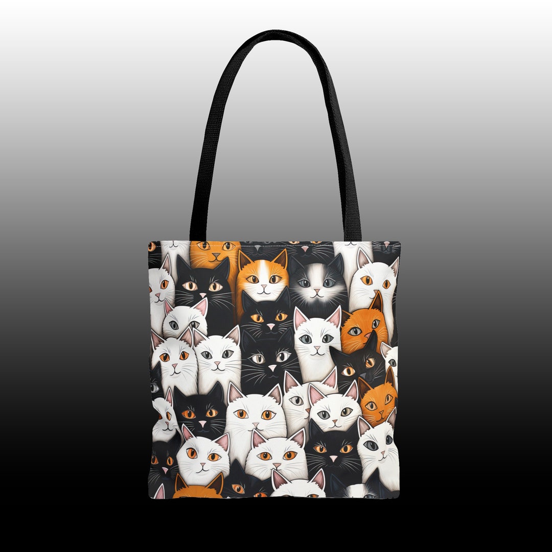 Canvas Tote Bag For Cat Lovers - Large Cute Cat Print Tote, Zipper Closure, Reusable Grocery & Beach Bag - View #5