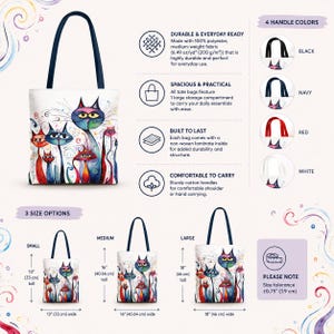 Funny Cat Tote Bag Colorful Boho Cat Lover Gift, Whimsical Folk Art Market Bag, Cute Artistic Cat Print Tote image 12