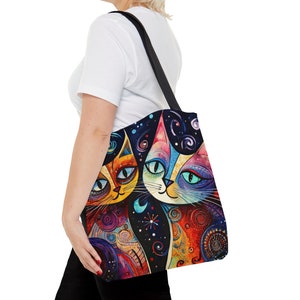 Canvas Tote Bag For Cat Lovers - Large Cute Cat Print Tote, Zipper Closure, Reusable Grocery & Beach Bag