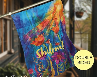 Bandera de jardín Shalom con vitrales, decoración judía para el hogar