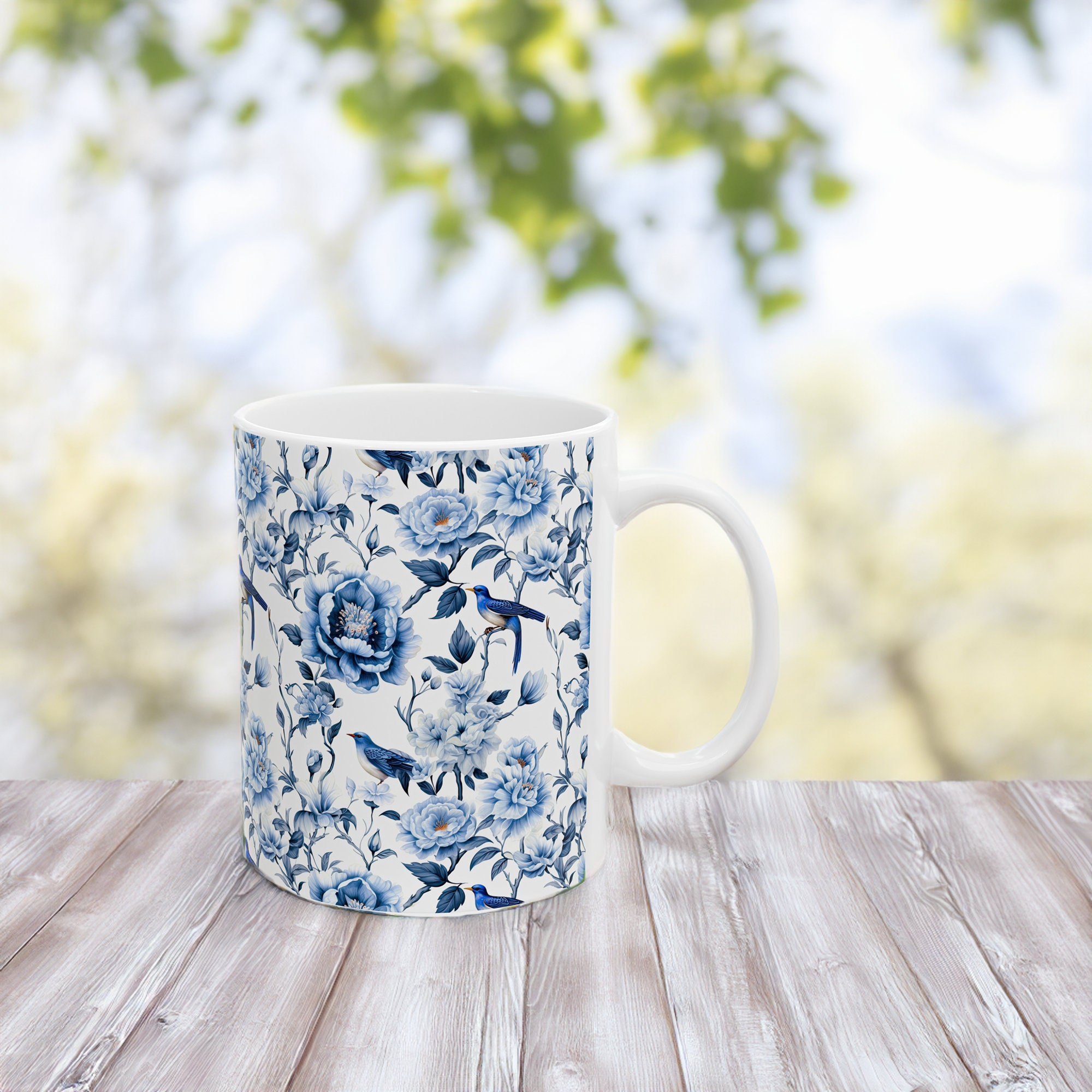 CHOOLD British Style Blue Floral Porcelain Coffee Mug Set – 12 Oz Mug With Golden Handle Spoon, 4pcs - View #6