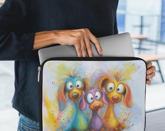 Colorful Dog Laptop Case Neoprene Animal Lover Gift