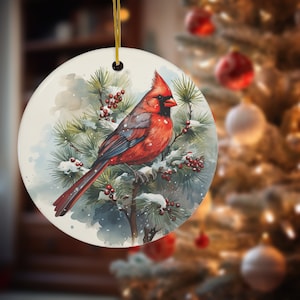 Red Cardinal Vintage-Style Ceramic Christmas Ornament Retro Round Bird Christmas Ornament Mid-Century Holiday Charm Nostalgic Xmas Décor