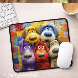 Alfombrilla de ratón colorida con diseño de perro, imitación patchwork, divertida alfombrilla de escritorio con diseño de mascotas, decoración de oficina, regalo para amantes de los perros, alfombrilla de ratón de neopreno vibrante.