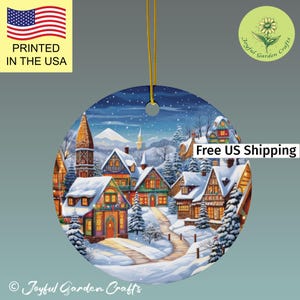 Vintage Christmas Ceramic Ornament White Christmas Ornament Snow Christmas Village Retro Style Ceramic Ornament Round Xmas Ornament Art Gift