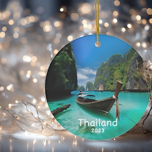 Personalized Thailand Travel Ceramic Ornament Custom Travel Ornament Travel Keepsake Thailand Vacation Souvenir Phuket Thailand Ornament