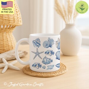 Ocean Lover Gift Mug Coastal Fish & Shell Design Beach House Coffee Cup Summer Morning Vibes Nautical Decor Gift Idea for Sea Lover Tea Cup