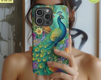 Boho Floral Peacock Phone Case Chic Artistic Cover