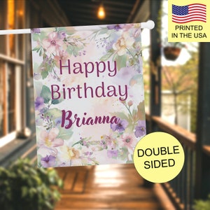Happy Birthday Garden Flag Custom House Flag Double Sided Garden Flag Personalized Birthday Decor Floral Pastel Colored Yard Flag For Women