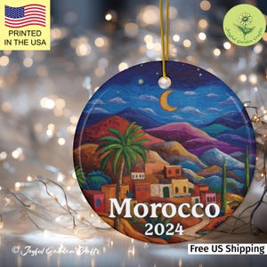 Moroccan Ornament Personalized Ceramic Souvenir Perfect Keepsake Gift for Morocco Traveler Custom Morocco travel Christmas ornament Colorful