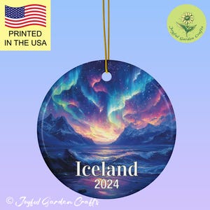 Personalized Iceland Travel Ornament With Date Custom Iceland Keepsake Iceland Northern Lights Souvenir Iceland Christmas Ceramic Ornament