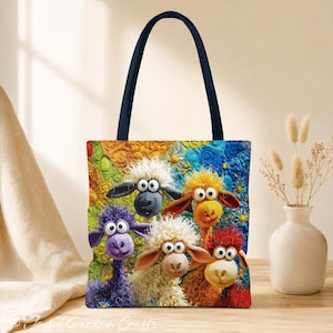 Funny Sheep Tote Bag Colorful Animal Lover Gift