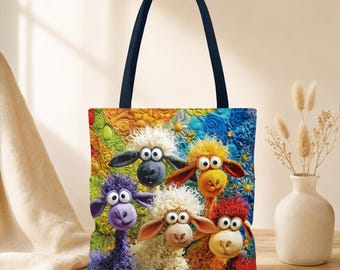 Funny Sheep Tote Bag Colorful Animal Lover Gift