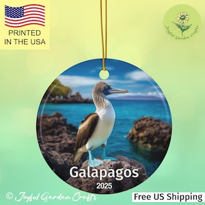 Personalized Galapagos Travel Ceramic Ornament Custom Travel Ornament Travel Keepsake Ornament Galapagos Vacation Souvenir Blue Booby