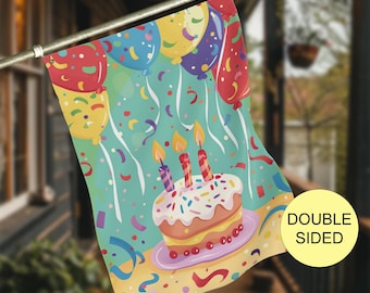 Birthday Cake House Flag, Durable Double Sided Birthday Yard Flag, Colorful Celebration Outdoor Flag with Grommets, Party Porch Decor