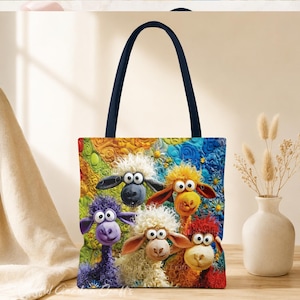 Funny Sheep Tote Bag Colorful Animal Lover Gift
