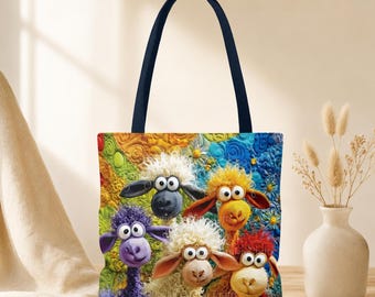 Funny Sheep Tote Bag Colorful Animal Lover Gift