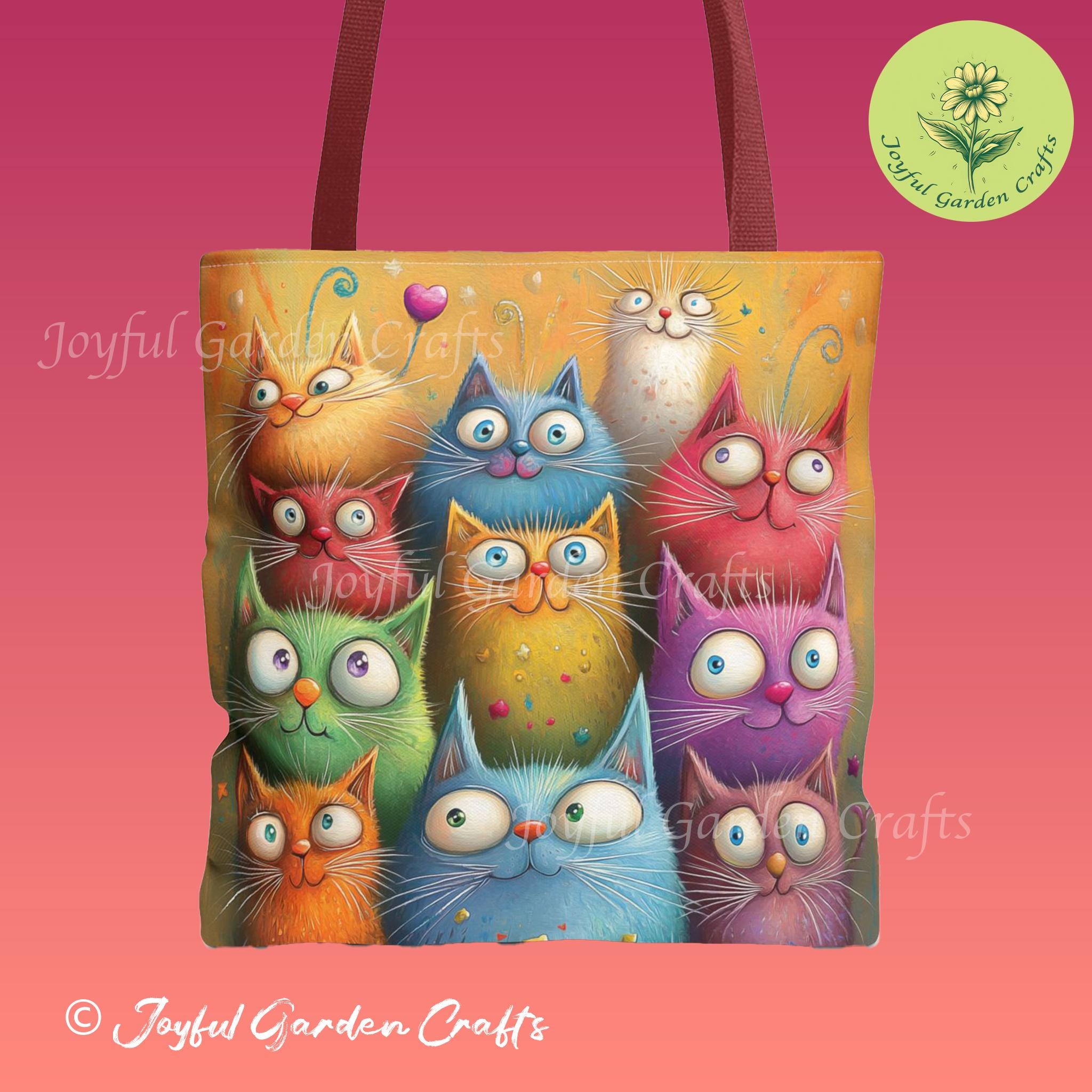 Cats, Embroidered Tote Bag, 14x14\