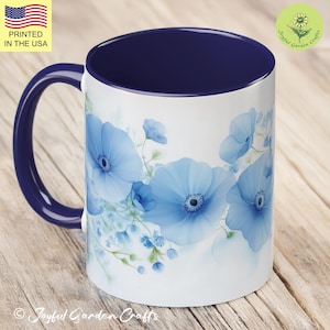 Blue Flower Artistic Mug Floral Ceramic Coffee Cup for Nature Lover Delicate Flower Design Unique and Stylish Gift Idea for Art Lovers