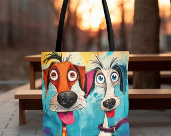 Funny Dog Tote Bag Whimsical Art Dog Lover Gift Summer Bag For Dog Mother Beach Tote Cute Dogs Canvas Bag Colorful Tote Cheerful Art Bag